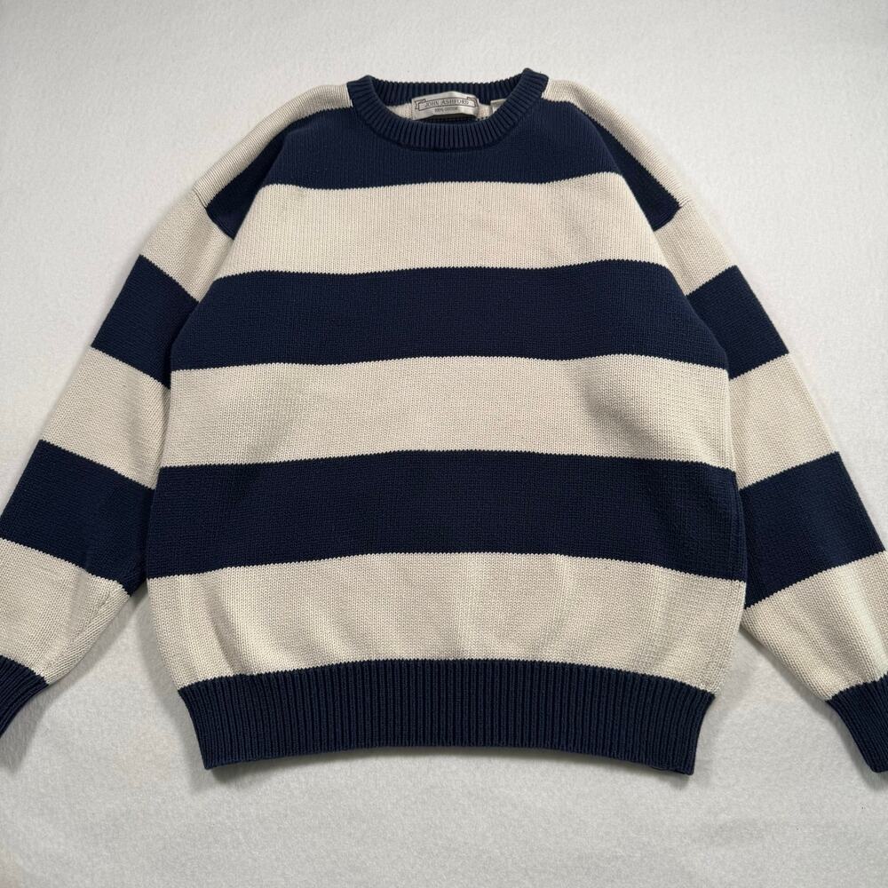 Vintage John Ashford striped oversized knit cotton crewneck sweater size large - Picture 1 of 10